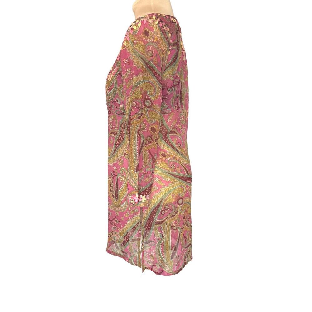 Bohemian Style Sheer Silk Paisley Print Tunic sz 8 - Picture 3 of 7